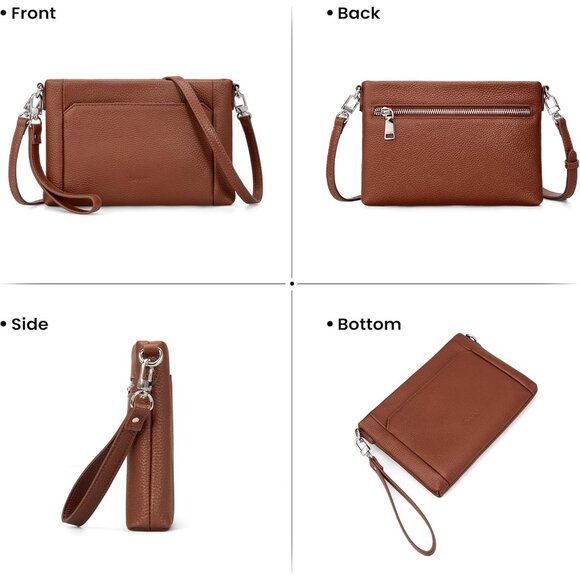 Genuine Leather Wristlet Wallet for Women Soft Leather Crossbody Bag Clutch Purs - Picture 8 of 8